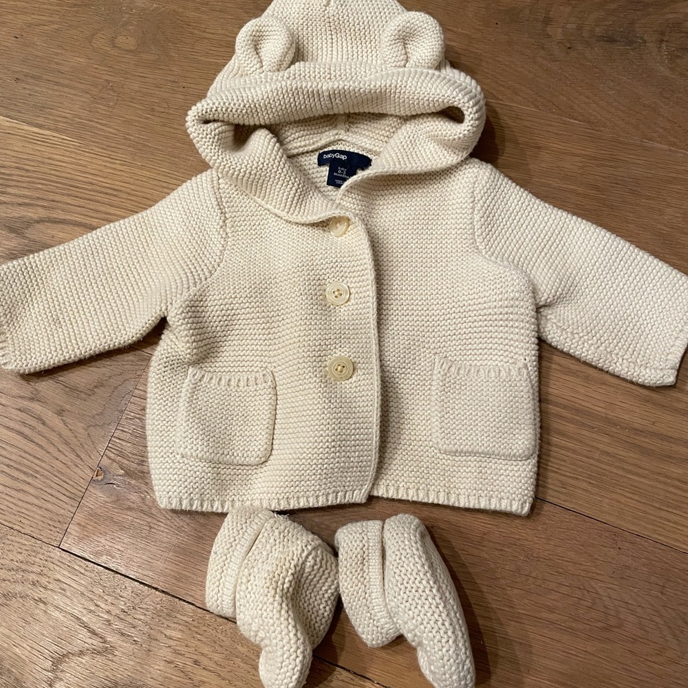 Baby GAP knit cardigan and booties 0-3 months